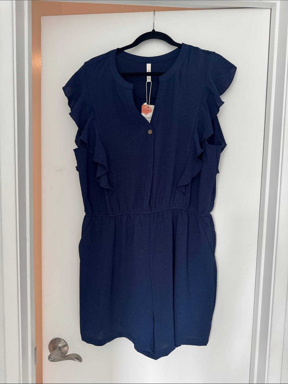 Simple XL Navy Blue Ruffle Sleeve Romper